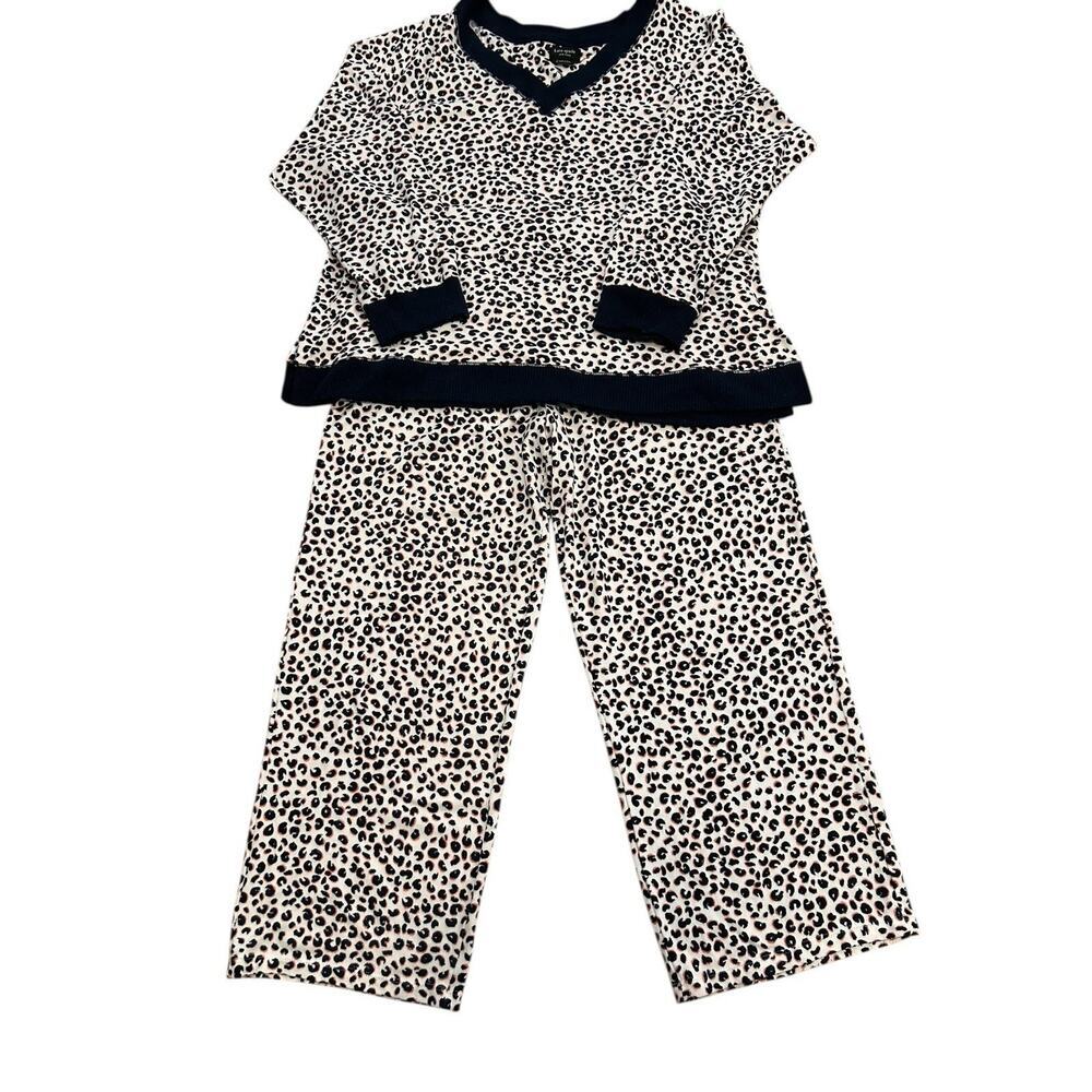 Kate Spade Womens Blue White Pink Leopard Print V-Neck Long Sleeve Pajama Set XL - Picture 2 of 16